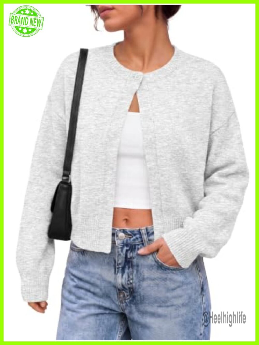 Cropped Single Button Cardigan Lightweight Cloud-Knit Fall Sweater
